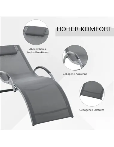 Outsunny Sun Lounger Reclining Chair Portable Armchair with Pillow for Garden Patio Outside Aluminium Frame, Dark Grey