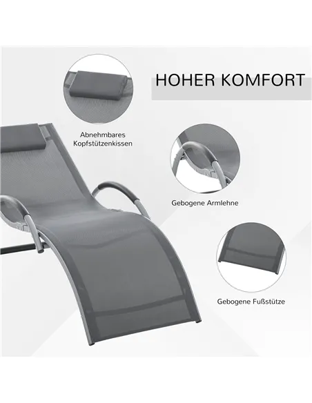 Outsunny Sun Lounger Reclining Chair Portable Armchair with Pillow for Garden Patio Outside Aluminium Frame, Dark Grey