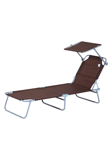 Outsunny Outdoor Foldable Sun Lounger, 4 Level Adjustable Backrest  Reclining Sun Lounger Chair with Angle Adjust Sun Shade Awni