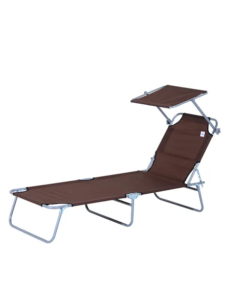 Outsunny Outdoor Foldable Sun Lounger, 4 Level Adjustable Backrest  Reclining Sun Lounger Chair with Angle Adjust Sun Shade Awni