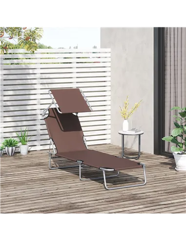 Outsunny Outdoor Foldable Sun Lounger, 4 Level Adjustable Backrest  Reclining Sun Lounger Chair with Angle Adjust Sun Shade Awni