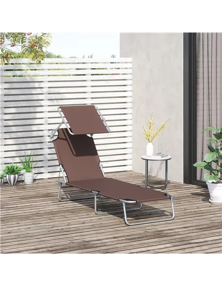 Outsunny Outdoor Foldable Sun Lounger, 4 Level Adjustable Backrest  Reclining Sun Lounger Chair with Angle Adjust Sun Shade Awni