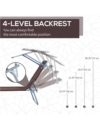 Outsunny Outdoor Foldable Sun Lounger, 4 Level Adjustable Backrest  Reclining Sun Lounger Chair with Angle Adjust Sun Shade Awni