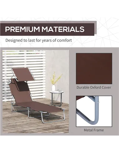 Outsunny Outdoor Foldable Sun Lounger, 4 Level Adjustable Backrest  Reclining Sun Lounger Chair with Angle Adjust Sun Shade Awni