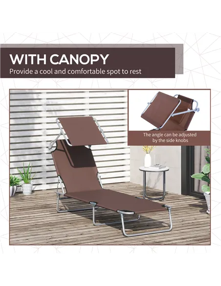 Outsunny Outdoor Foldable Sun Lounger, 4 Level Adjustable Backrest  Reclining Sun Lounger Chair with Angle Adjust Sun Shade Awni
