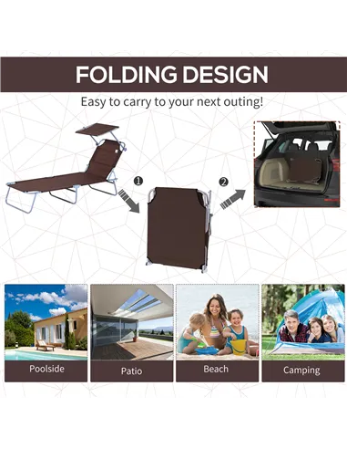 Outsunny Outdoor Foldable Sun Lounger, 4 Level Adjustable Backrest  Reclining Sun Lounger Chair with Angle Adjust Sun Shade Awni