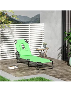 Outsunny Outdoor Folding Sun Lounger with Face Hole, 4 Level Adjustable Backrest Reclining Garden Lounger, Garden Recliner Sunbe 2