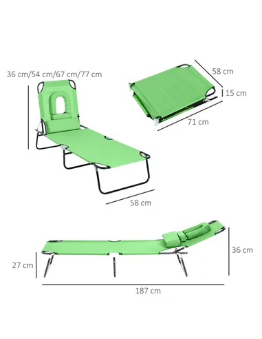 Outsunny Outdoor Folding Sun Lounger with Face Hole, 4 Level Adjustable Backrest Reclining Garden Lounger, Garden Recliner Sunbe