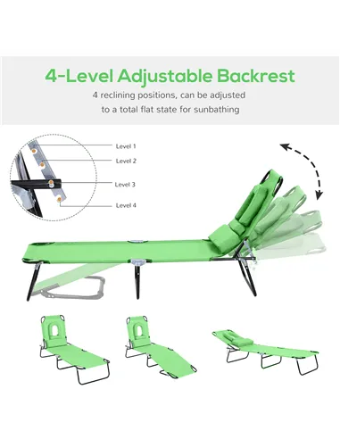 Outsunny Outdoor Folding Sun Lounger with Face Hole, 4 Level Adjustable Backrest Reclining Garden Lounger, Garden Recliner Sunbe