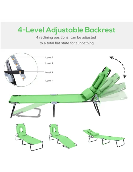Outsunny Outdoor Folding Sun Lounger with Face Hole, 4 Level Adjustable Backrest Reclining Garden Lounger, Garden Recliner Sunbe