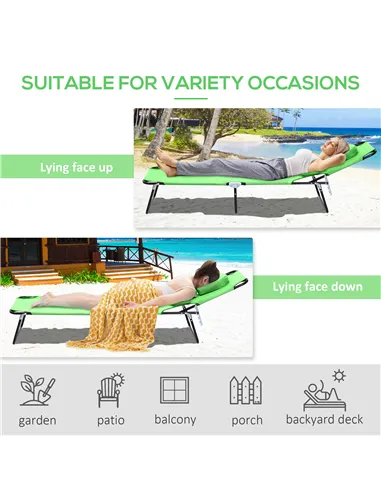 Outsunny Outdoor Folding Sun Lounger with Face Hole, 4 Level Adjustable Backrest Reclining Garden Lounger, Garden Recliner Sunbe