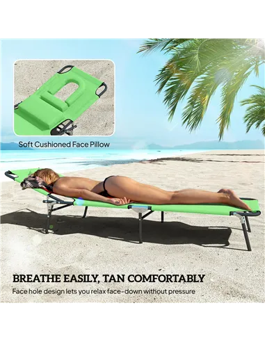Outsunny Outdoor Folding Sun Lounger with Face Hole, 4 Level Adjustable Backrest Reclining Garden Lounger, Garden Recliner Sunbe