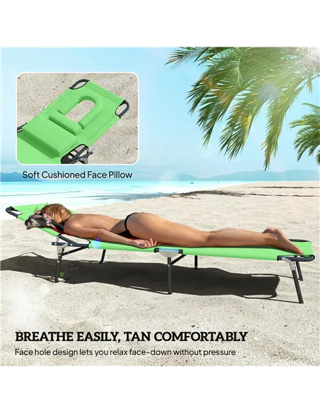 Outsunny Outdoor Folding Sun Lounger with Face Hole, 4 Level Adjustable Backrest Reclining Garden Lounger, Garden Recliner Sunbe