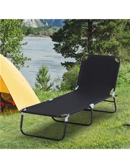 Outsunny Foldable Sun Lounger with 5-Position Adjustable Backrest, Outdoor Portable Recliner Chaise Lounge Chair with Breathable