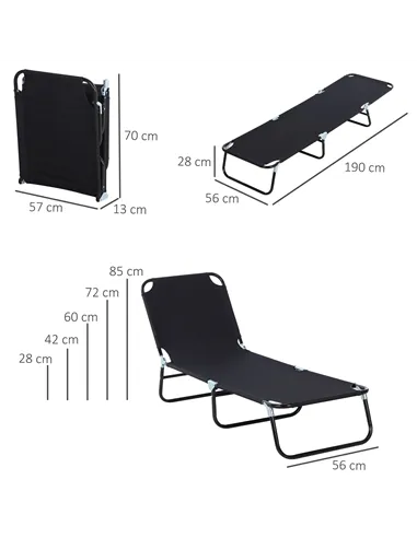 Outsunny Foldable Sun Lounger with 5-Position Adjustable Backrest, Outdoor Portable Recliner Chaise Lounge Chair with Breathable