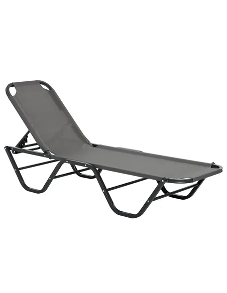 Outsunny Sun Lounger Relaxed Recliner with 5-Position Adjustable Backrest Aluminium Frame for Pool, Sun Bathing, Grey