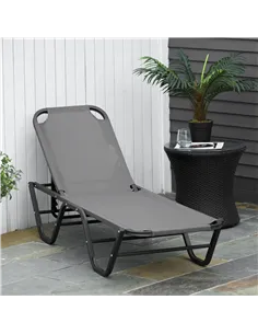 Outsunny Sun Lounger Relaxed Recliner with 5-Position Adjustable Backrest Aluminium Frame for Pool, Sun Bathing, Grey 2