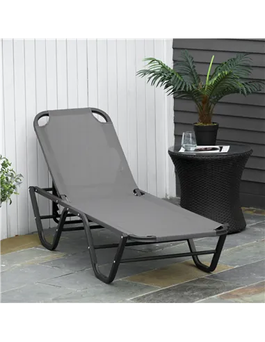 Outsunny Sun Lounger Relaxed Recliner with 5-Position Adjustable Backrest Aluminium Frame for Pool, Sun Bathing, Grey
