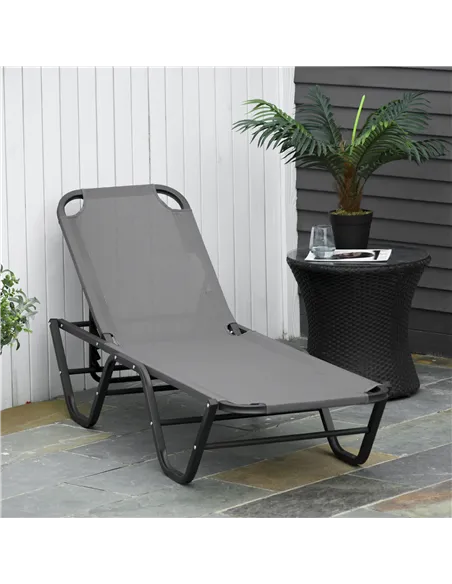 Outsunny Sun Lounger Relaxed Recliner with 5-Position Adjustable Backrest Aluminium Frame for Pool, Sun Bathing, Grey