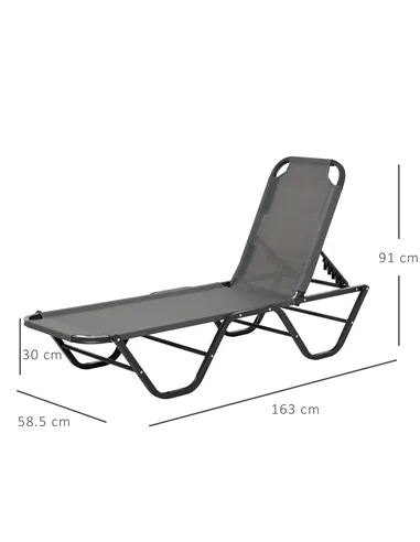Outsunny Sun Lounger Relaxed Recliner with 5-Position Adjustable Backrest Aluminium Frame for Pool, Sun Bathing, Grey