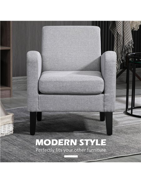 HOMCOM Linen-Look Boxy Armchair - Light Grey