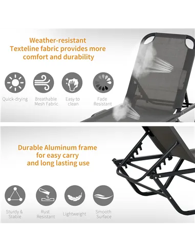 Outsunny Sun Lounger Relaxed Recliner with 5-Position Adjustable Backrest Aluminium Frame for Pool, Sun Bathing, Grey