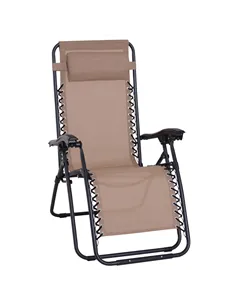 Outsunny Zero Gravity Chair Metal Frame Texteline Armchair Outdoor Folding and Reclining Sun Lounger with Head Pillow for Patio 