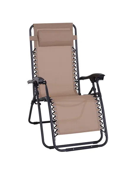 Outsunny Zero Gravity Chair Metal Frame Texteline Armchair Outdoor Folding and Reclining Sun Lounger with Head Pillow for Patio 