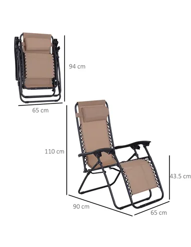 Outsunny Zero Gravity Chair Metal Frame Texteline Armchair Outdoor Folding and Reclining Sun Lounger with Head Pillow for Patio 