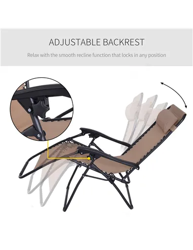 Outsunny Zero Gravity Chair Metal Frame Texteline Armchair Outdoor Folding and Reclining Sun Lounger with Head Pillow for Patio 