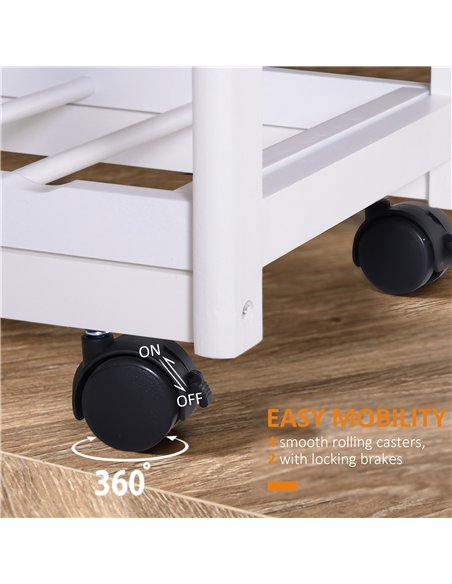 HOMCOM Rolling Kitchen Island Trolley Cart Drawer Shelves Basket Wheels W/  6 Bottle Wine Rack White