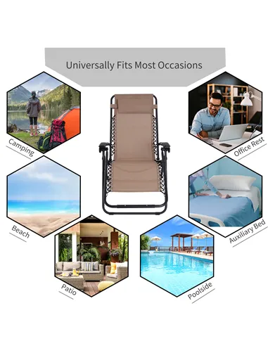 Outsunny Zero Gravity Chair Metal Frame Texteline Armchair Outdoor Folding and Reclining Sun Lounger with Head Pillow for Patio 