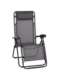 Outsunny Zero Gravity Chair Metal Frame Texteline Armchair Outdoor Folding and Reclining Sun Lounger with Head Pillow for Patio 