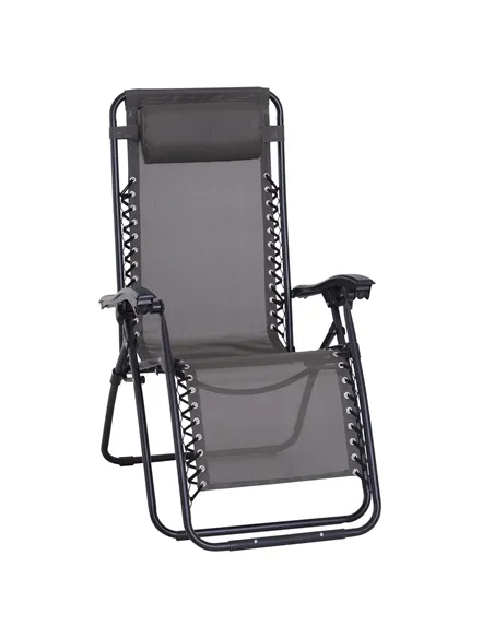 Outsunny Zero Gravity Chair Metal Frame Texteline Armchair Outdoor Folding and Reclining Sun Lounger with Head Pillow for Patio 