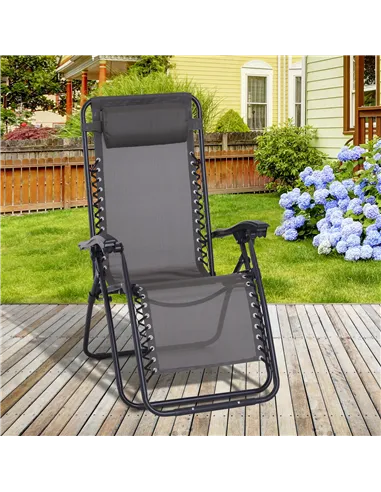 Outsunny Zero Gravity Chair Metal Frame Texteline Armchair Outdoor Folding and Reclining Sun Lounger with Head Pillow for Patio 
