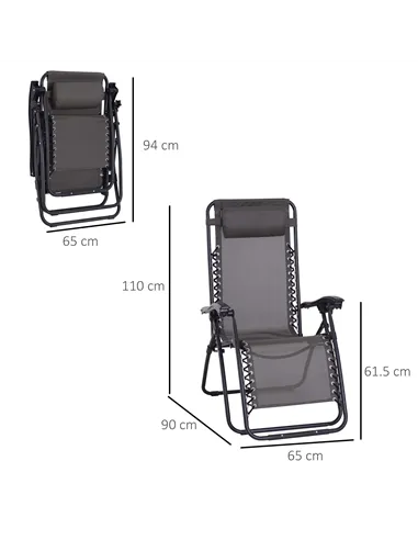 Outsunny Zero Gravity Chair Metal Frame Texteline Armchair Outdoor Folding and Reclining Sun Lounger with Head Pillow for Patio 