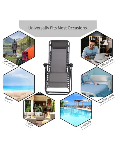 Outsunny Zero Gravity Chair Metal Frame Texteline Armchair Outdoor Folding and Reclining Sun Lounger with Head Pillow for Patio 