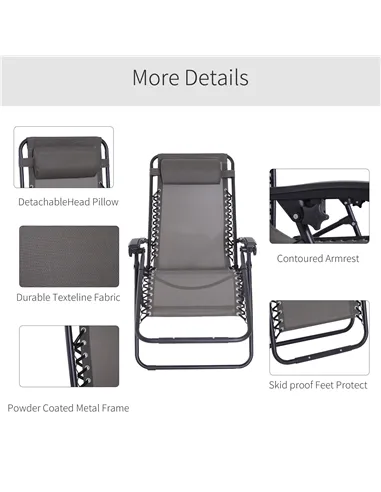 Outsunny Zero Gravity Chair Metal Frame Texteline Armchair Outdoor Folding and Reclining Sun Lounger with Head Pillow for Patio 