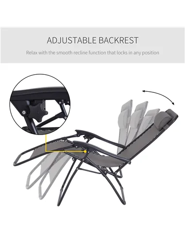 Outsunny Zero Gravity Chair Metal Frame Texteline Armchair Outdoor Folding and Reclining Sun Lounger with Head Pillow for Patio 