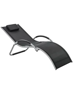 Outsunny Sun Lounger Reclining Chair Portable Armchair with Pillow for Garden Patio Outside Aluminium Frame, Black