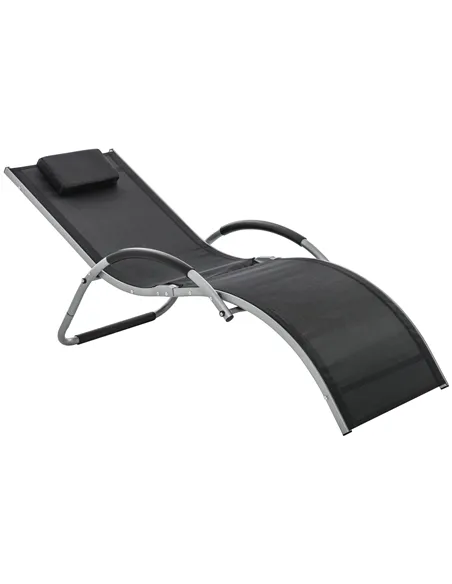 Outsunny Sun Lounger Reclining Chair Portable Armchair with Pillow for Garden Patio Outside Aluminium Frame, Black