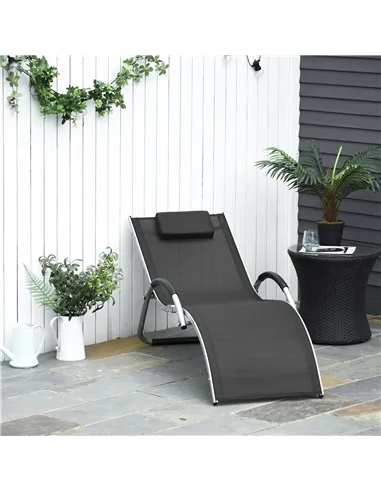 Outsunny Sun Lounger Reclining Chair Portable Armchair with Pillow for Garden Patio Outside Aluminium Frame, Black
