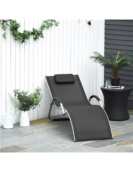 Outsunny Sun Lounger Reclining Chair Portable Armchair with Pillow for Garden Patio Outside Aluminium Frame, Black