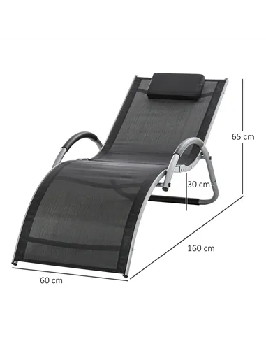 Outsunny Sun Lounger Reclining Chair Portable Armchair with Pillow for Garden Patio Outside Aluminium Frame, Black