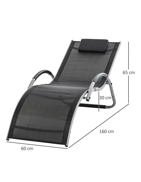 Outsunny Sun Lounger Reclining Chair Portable Armchair with Pillow for Garden Patio Outside Aluminium Frame, Black