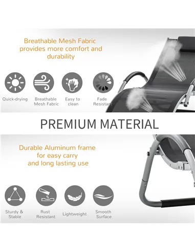 Outsunny Sun Lounger Reclining Chair Portable Armchair with Pillow for Garden Patio Outside Aluminium Frame, Black