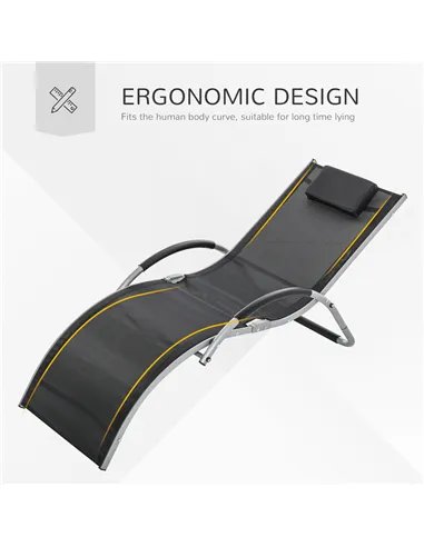 Outsunny Sun Lounger Reclining Chair Portable Armchair with Pillow for Garden Patio Outside Aluminium Frame, Black