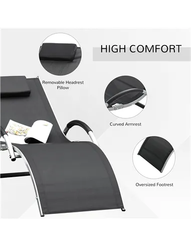 Outsunny Sun Lounger Reclining Chair Portable Armchair with Pillow for Garden Patio Outside Aluminium Frame, Black
