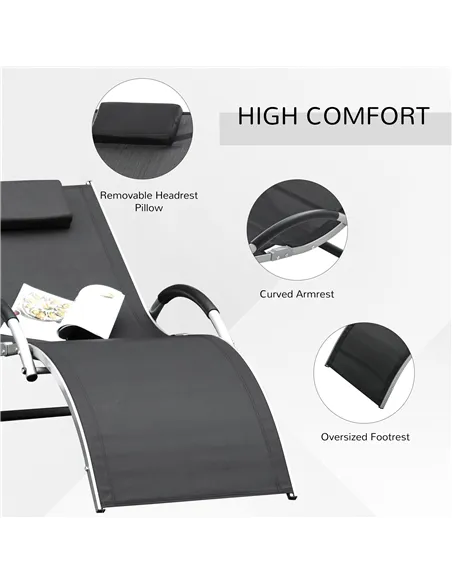 Outsunny Sun Lounger Reclining Chair Portable Armchair with Pillow for Garden Patio Outside Aluminium Frame, Black