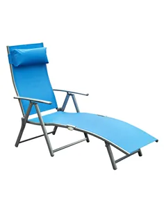 Outsunny Sun Lounger Steel Frame Outdoor Folding Chaise Texteline Lounge Chair Recliner with Headrest & 7 Levels Adjustable Back